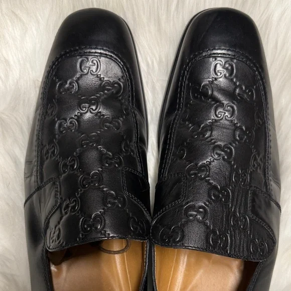 Gucci GG Embossed Black Leather Men's Slip-Ons 9 - Picture 6 of 8